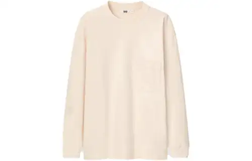 UNIQLO Drop Shoulder Sleeve T Shirt Unisex Light Beige