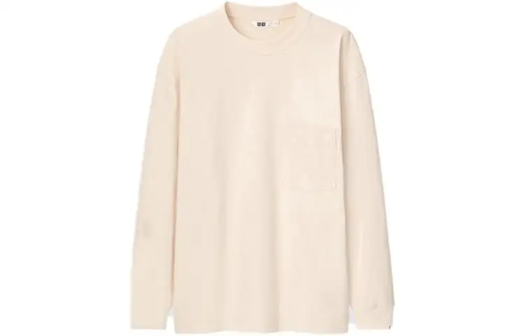 UNIQLO Drop Shoulder Sleeve T Shirt Unisex Light Beige