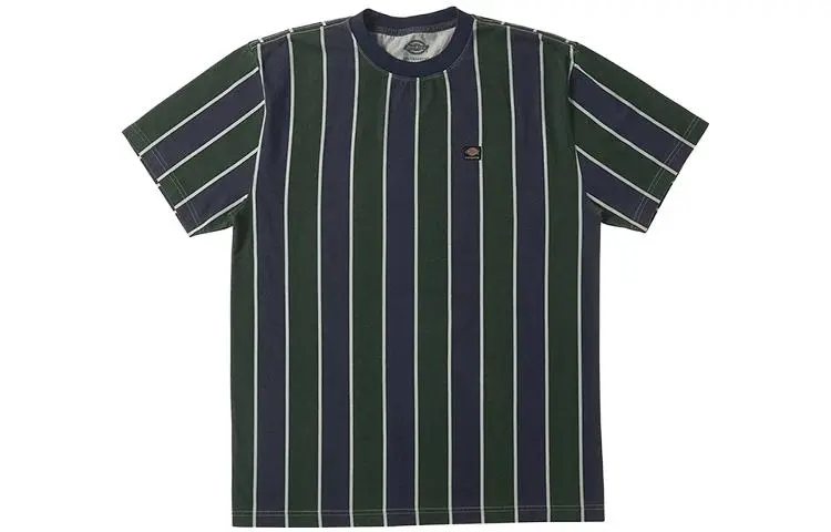 Dickies X JAKE HAYES T Shirts Men's Blue Pine Green Stripes Crew Neck Moderate Straight Fit