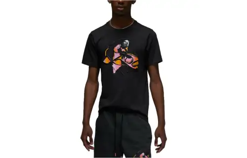 Jordan Flight T Shirts Men's Black Crew Neck Moderate Straight Fit