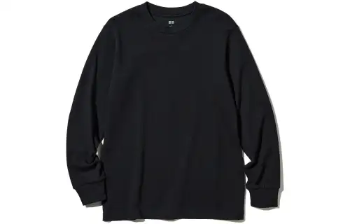 UNIQLO T Shirts Men's Black Crew Neck Moderate Straight Fit