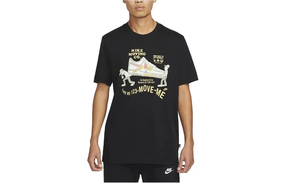 Nike T-Shirts Men's Black Crew Neck Moderate Straight Fit