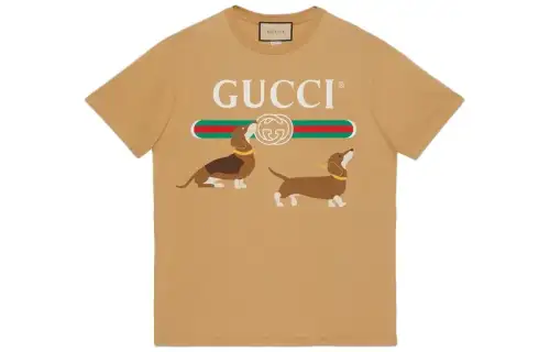 GUCCI T Shirts Men's Brown Crew Neck Moderate Straight Fit