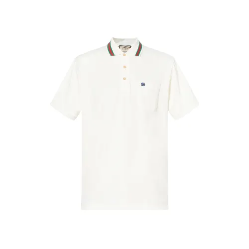 GUCCI Double G Cotton Piqué Polo Shirt Men's White