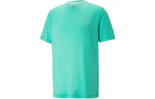 PUMA X PTC T Shirts Men's Aqua Green Crew Neck Moderate Straight Fit