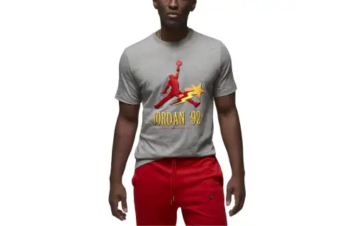 Jordan T Shirts Men's Gray Crew Neck Moderate Straight Fit
