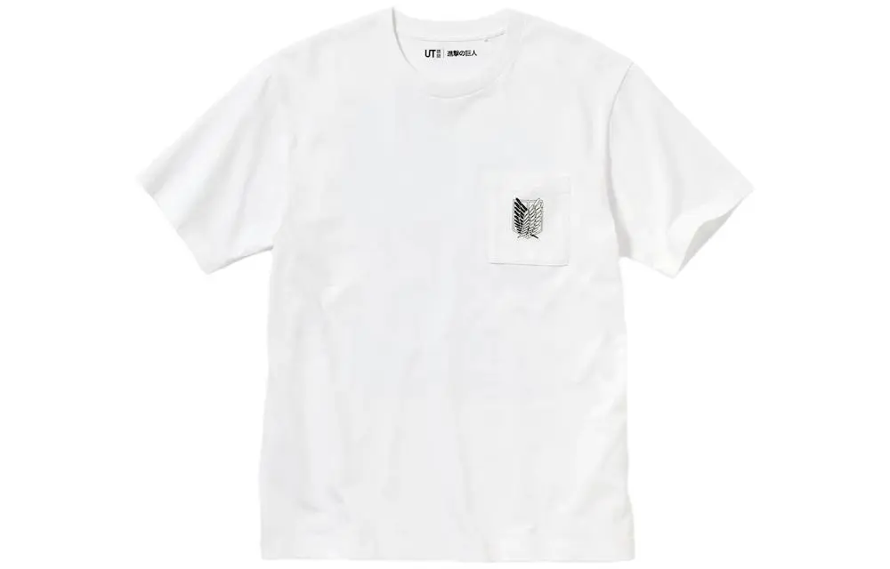 UNIQLO X Attack On Titan T Shirts Men's White Crew Neck Moderate Straight Fit
