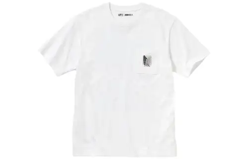 UNIQLO X Attack On Titan T Shirts Men's White Crew Neck Moderate Straight Fit