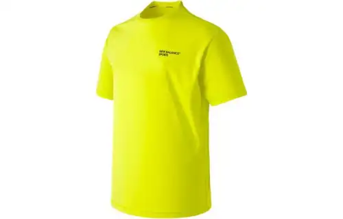 New Balance T Shirts Men's Yellow Crew Neck Moderate Straight Fit