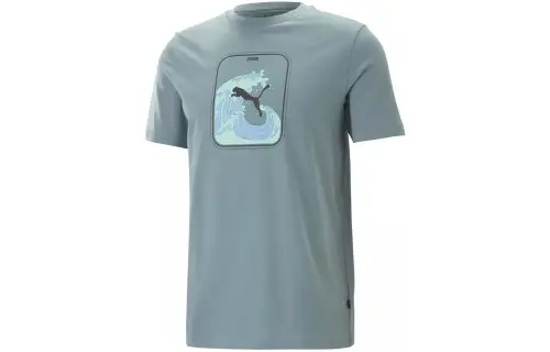 PUMA T Shirts Men's Green Crew Neck Moderate Straight Fit