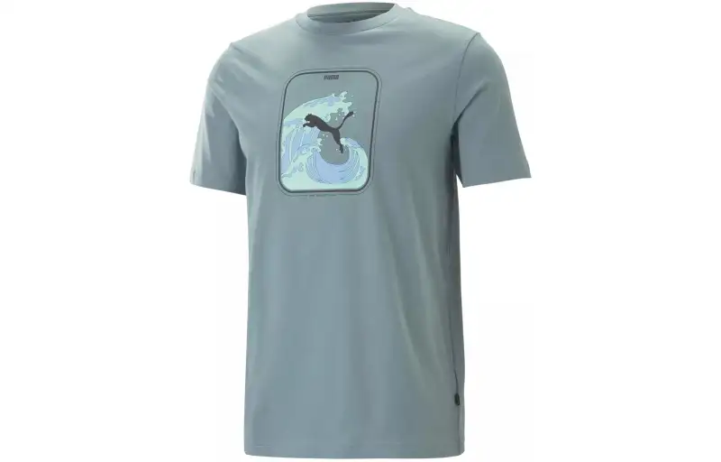 PUMA T Shirts Men's Green Crew Neck Moderate Straight Fit