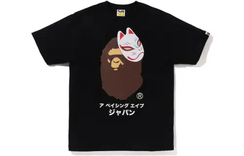 A BATHING APE Japanese mask with a round collar, T-shirt for men and women, print, with short sleeve