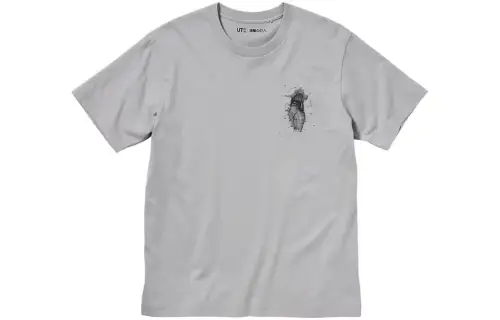 UNIQLO X Attack On Titan T Shirts Men's Gray Crew Neck Moderate Straight Fit