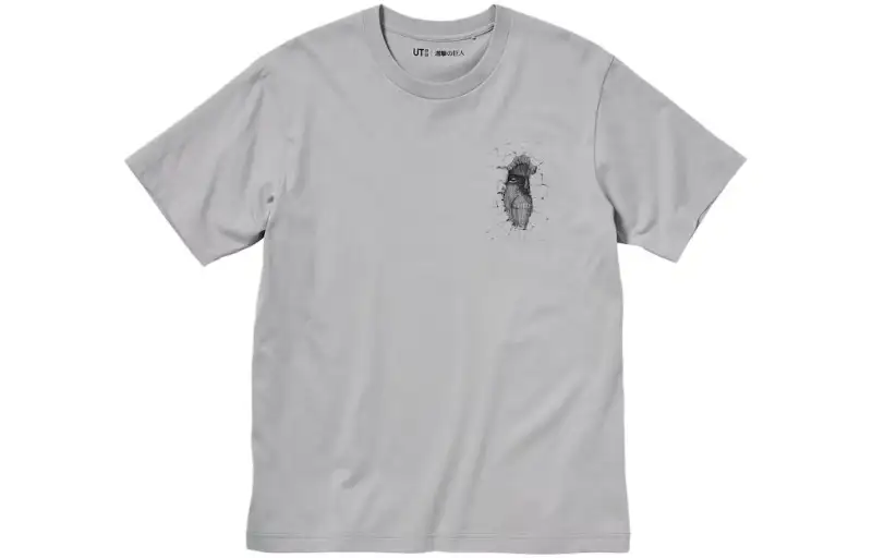 UNIQLO X Attack On Titan T Shirts Men's Gray Crew Neck Moderate Straight Fit