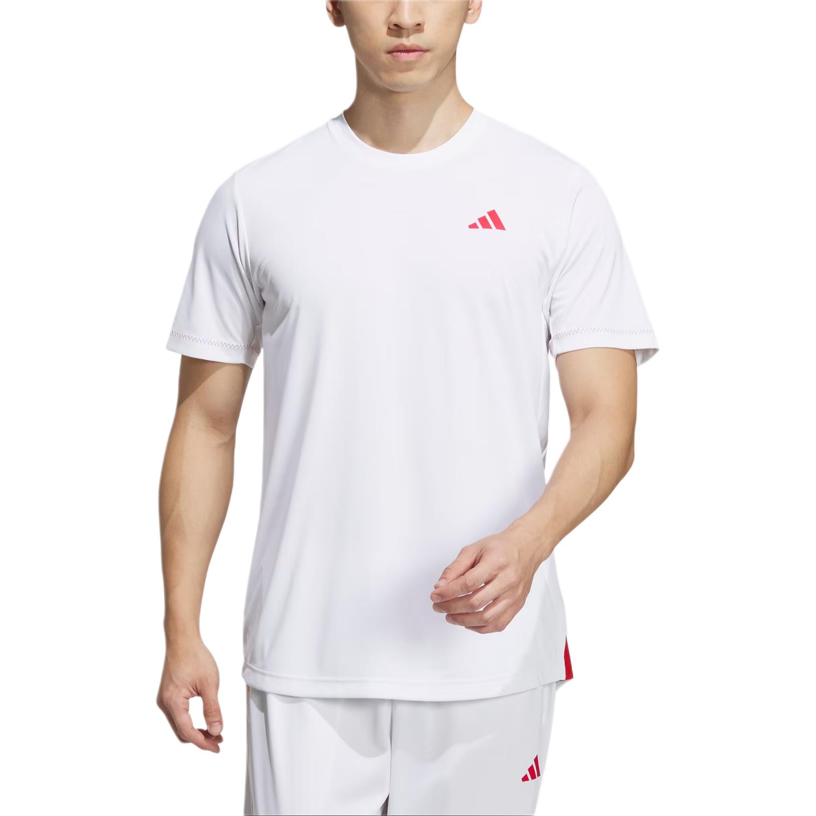 Adidas China National Tennis Team Olympic Collection T Shirts Men's White Crew Neck Moderate Straight Fit