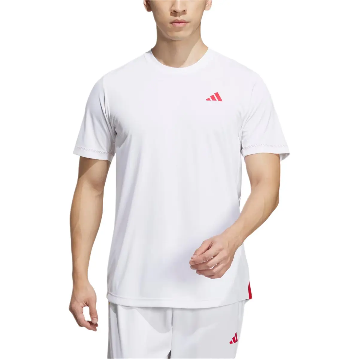 Adidas China National Tennis Team Olympic Collection T-Shirts Men's White Crew Neck Moderate Straight Fit