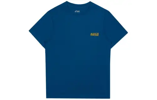 ASICS T Shirts Unisex Blue Crew Neck Moderate