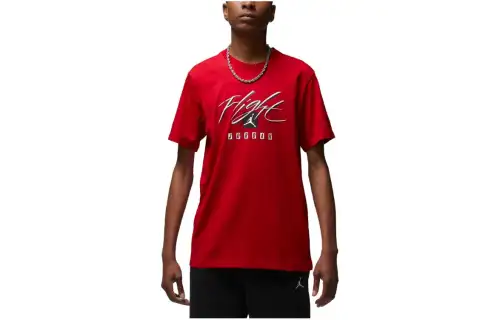 Jordan Flight Essentials T Shirts Men's Gym Red Crew Neck Moderate Straight Fit