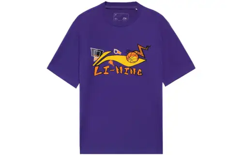 Li Ning T Shirts Men's Purple Crew Neck Moderate Straight Fit