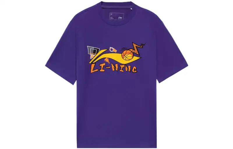 Li Ning T Shirts Men's Purple Crew Neck Moderate Straight Fit