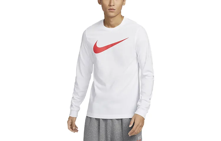 Nike T-Shirts Men's White Crew Neck Moderate Straight Fit