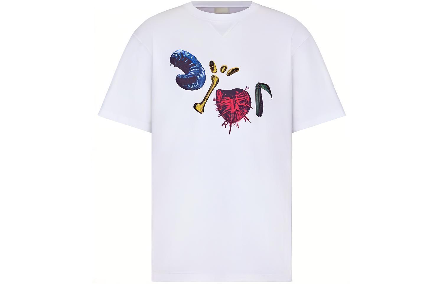 DIOR Dior x Travis Scott Travis scott joint series FW22 contrasting pattern printed round neck short-sleeved T-shirt men's white