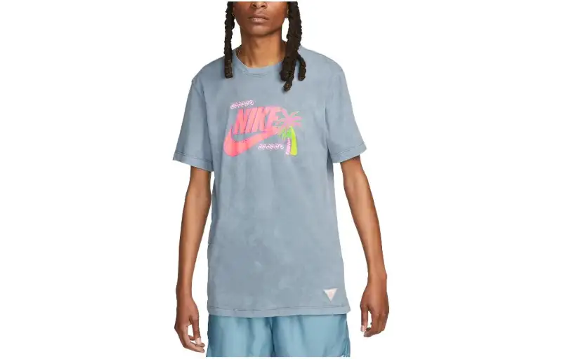 Nike T Shirts Men's Pink/Blue Crew Neck Moderate Straight Fit