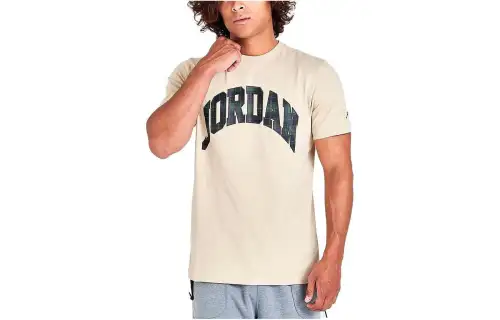 Jordan T Shirts Men's Ecru Crew Neck Moderate Other