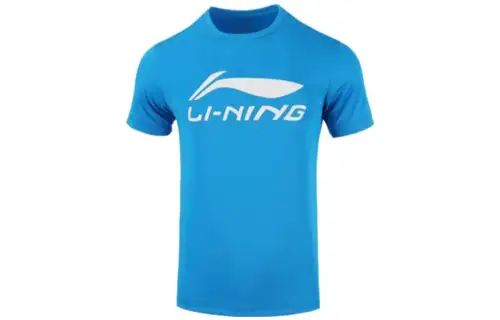 Li Ning T Shirts Men's Blue Crew Neck Moderate Straight Fit