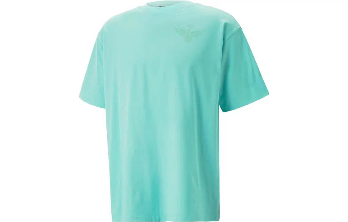 PUMA T-Shirts Men's Aqua Green Crew Neck Moderate Straight Fit