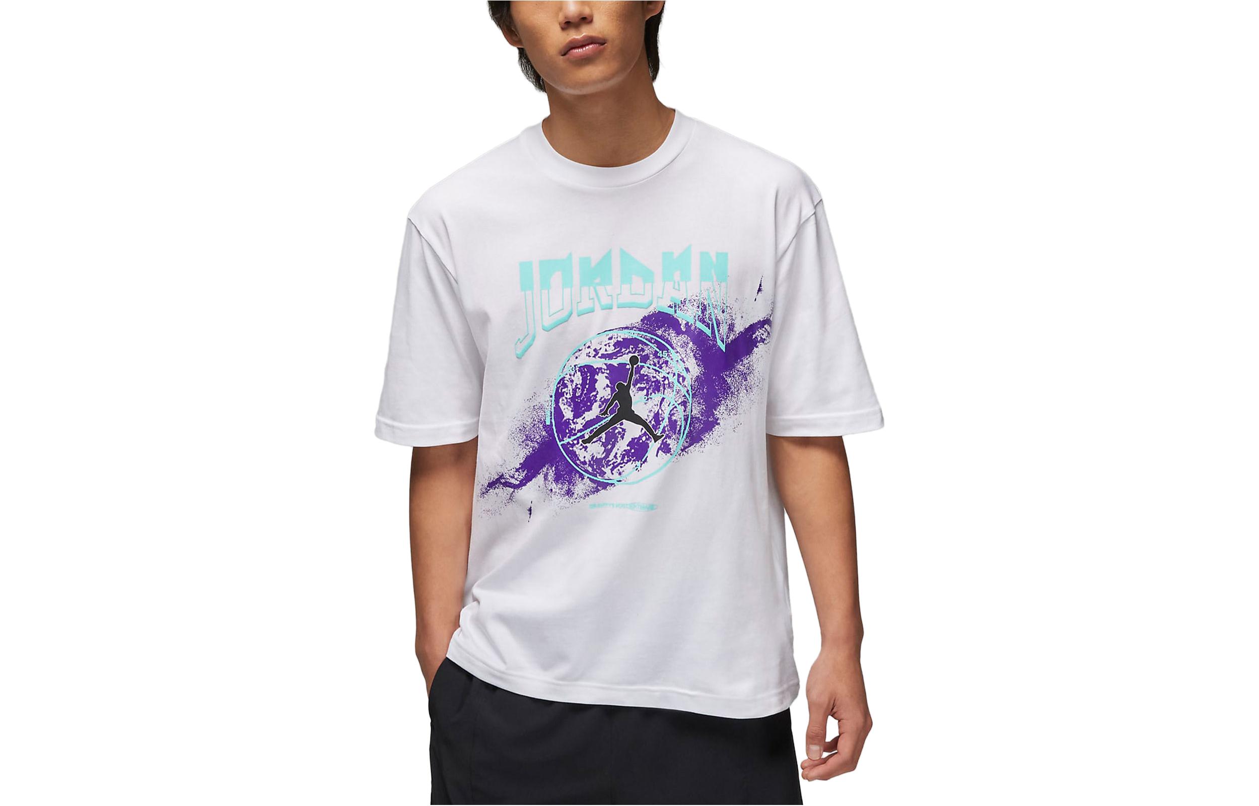 Jordan M J SPRT GFX T Shirts Men's White Crew Neck Moderate Straight Fit