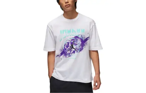 Jordan M J SPRT GFX T Shirts Men's White Crew Neck Moderate Straight Fit