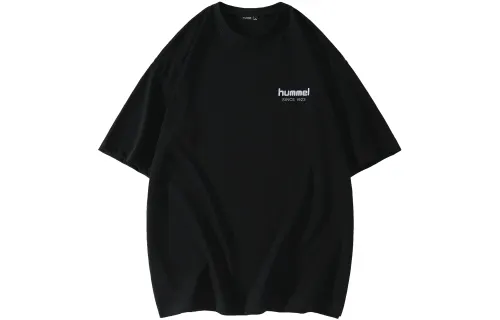 Hummel back bee head color block letter print round neck short-sleeved T-shirt, same style for men and women