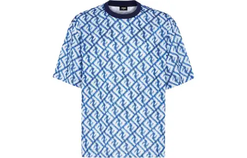 FENDI T Shirts Men's Blue Crew Neck Moderate Straight Fit