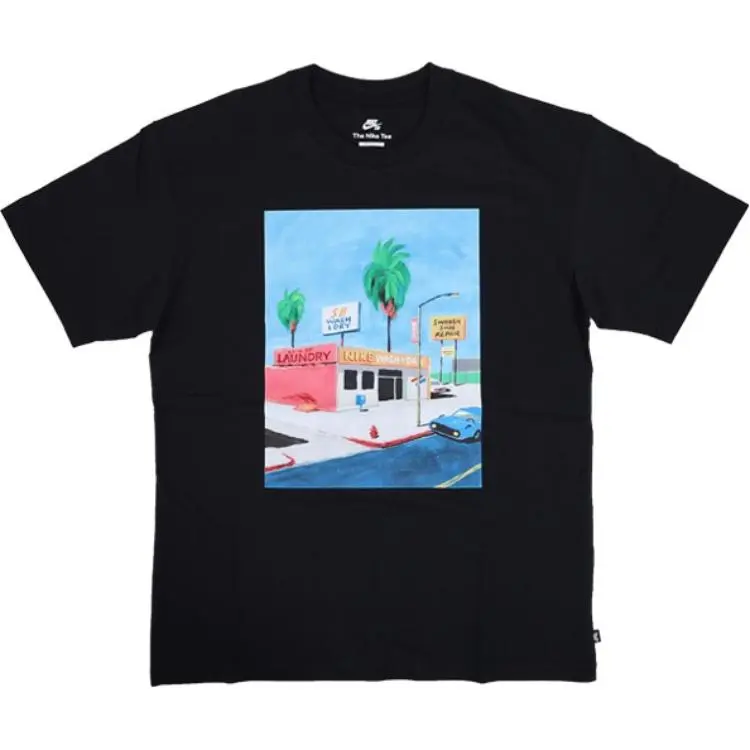 Nike T-Shirts Men's Black Crew Neck Moderate Straight Fit