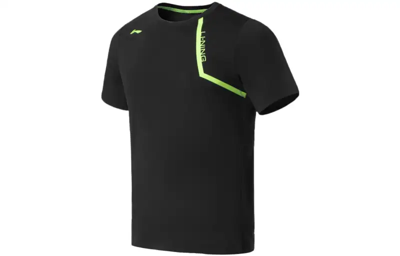 Li Ning Fitness Series T Shirts Men's Black Crew Neck Moderate Straight Fit