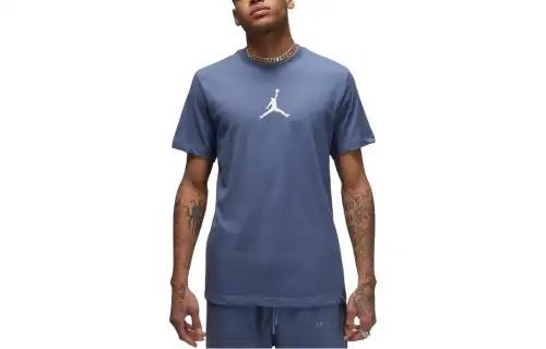Jordan Jumpman T Shirts Men's Steel Blue Crew Neck Moderate Straight Fit