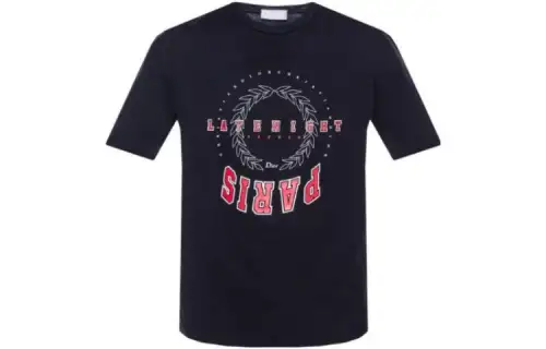 DIOR T Shirts Men's Black Crew Neck Moderate Straight Fit