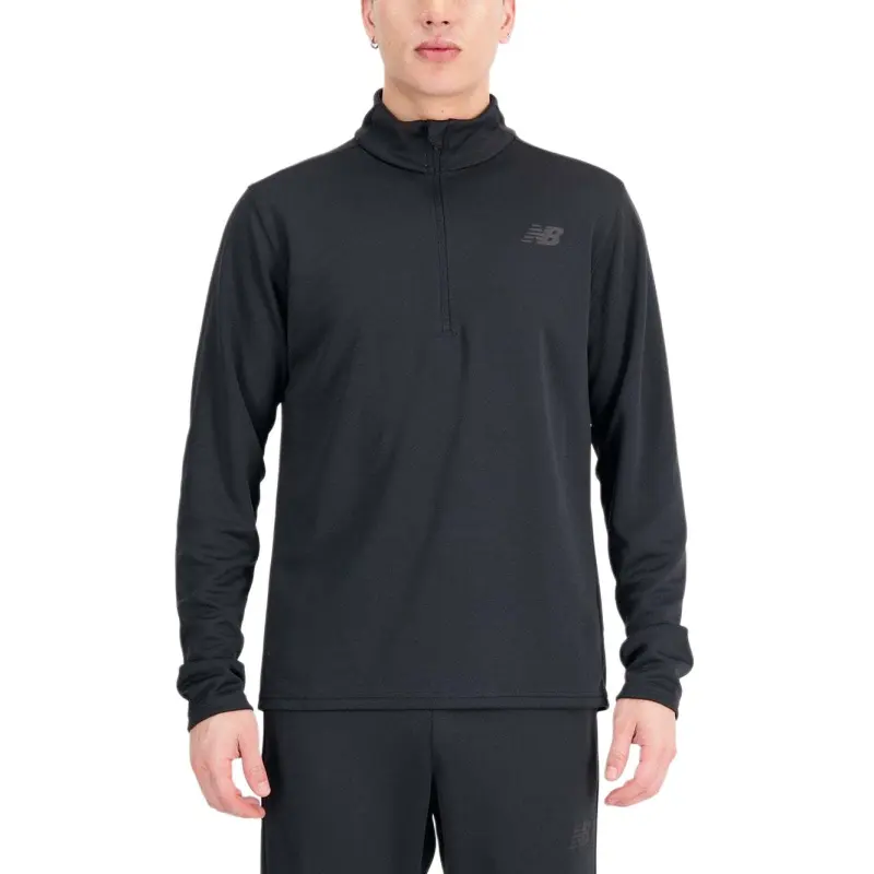 New Balance T Shirts Men's Black Stand Collar Moderate Straight Fit