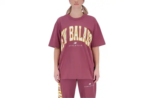 New Balance T Shirts Unisex Burgundy Crew Neck Moderate Straight Fit
