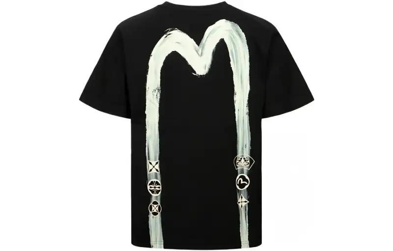 EVISU T Shirts Men's Black Crew Neck Moderate Straight Fit