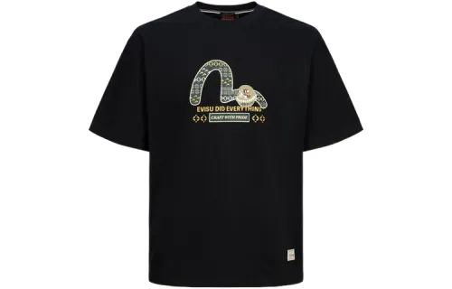EVISU T Shirts Men's Black Crew Neck Moderate Straight Fit