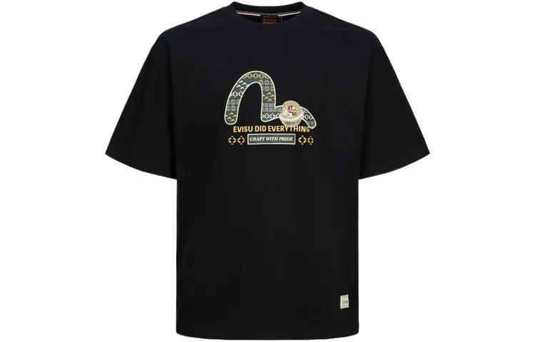 EVISU T Shirts Men's Black Crew Neck Moderate Straight Fit