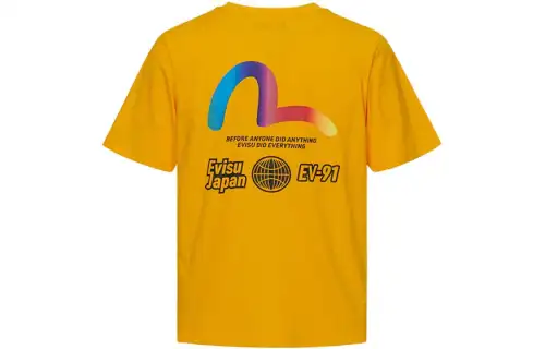 EVISU T Shirts Men's Yellow Crew Neck Moderate Straight Fit