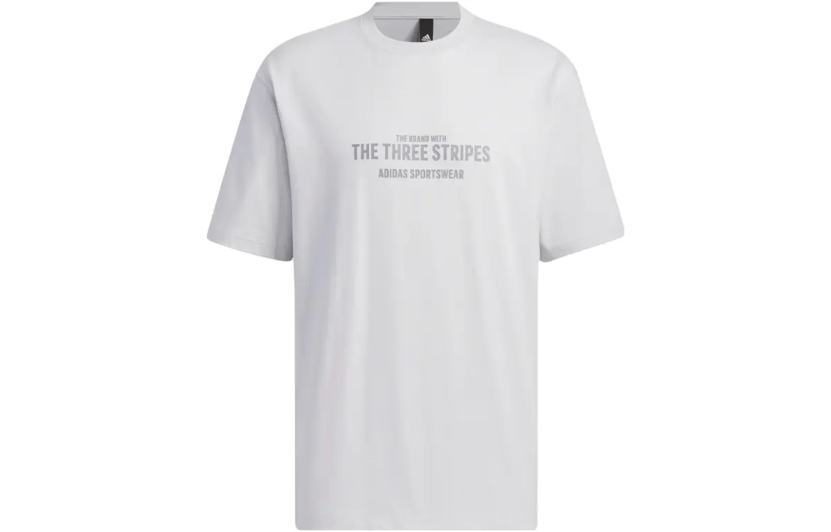 Adidas T-Shirts Men's Solid Light Gray Crew Neck Moderate Straight Fit