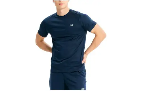 New Balance T Shirts Men's Blue Crew Neck Moderate Straight Fit