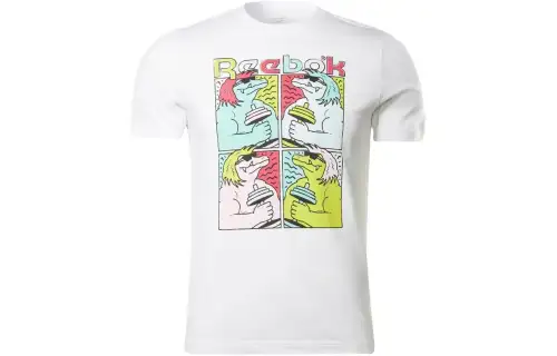 Reebok T Shirts Men's White Crew Neck Moderate Straight Fit