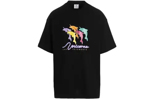 Vetements T Shirts Men's Black Crew Neck Moderate Straight Fit