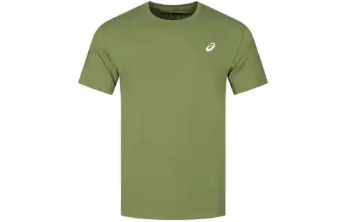 ASICS KATAKANA T Shirts Men's Green Crew Neck Moderate Other