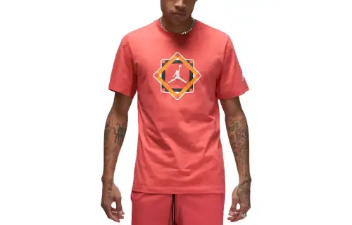 Jordan T Shirts Men's Watermelon Red Crew Neck Moderate Straight Fit